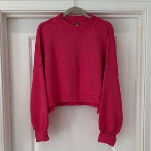 Free People Hot Pink Cropped Crew Neck Sweater